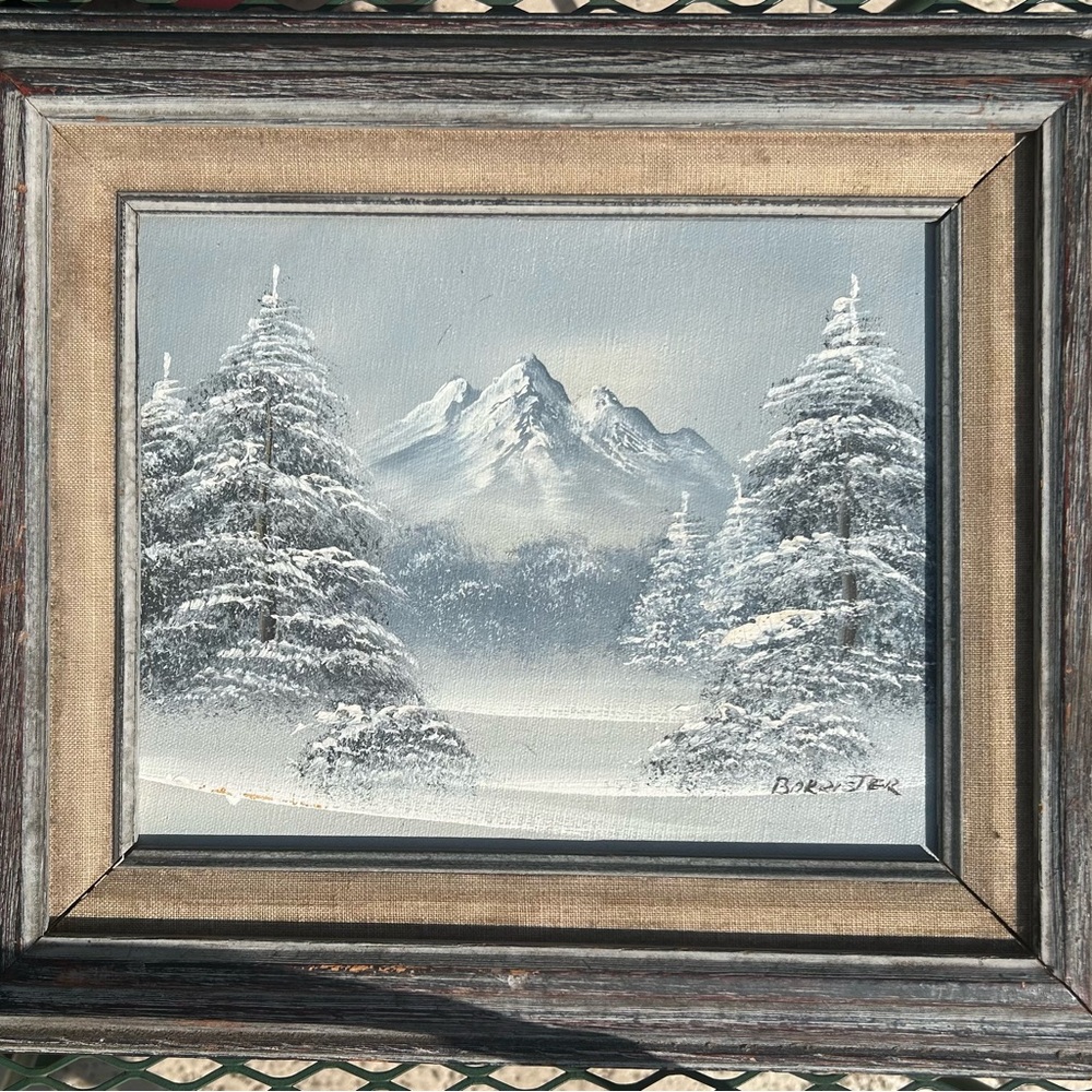 VINTAGE Original Oil Painting by Barrister - Majestic Winter Mountain Landscape